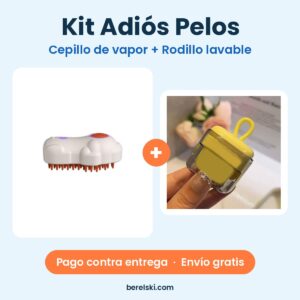 Kit Adiós Pelos: cepillo de vapor para mascotas + rodillo quita pelos lavable - Berelski